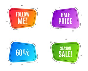 Geometric banners. 60% off Sale. Discount offer price sign. Special offer symbol. Follow me banner. Clearance sale. Vector