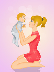 illustration of joyful mother with child