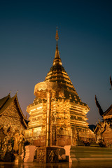 Fototapeta premium Wat Phra That Doi Suthep temple at Chiang Mai in Thailand during blue hour