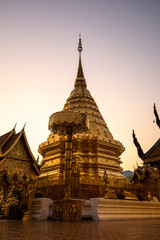 Fototapeta premium Wat Phra That Doi Suthep temple at Chiang Mai in Thailand during sunset