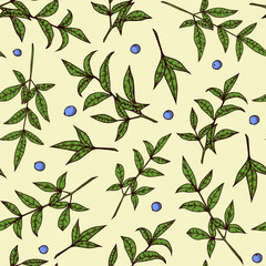 seamless pattern with leaves and berries