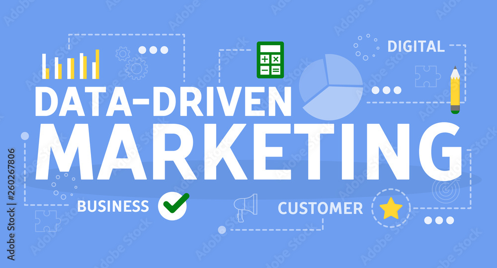 Poster data driven marketing concept. idea of search optimization
