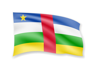 Waving Central African Republic flag on white. Flag in the wind.