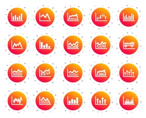 Financial chart icons. Set of Candle stick graph, Report diagram and Infochart icons. Growth, Trade and Investment chart. Stock exchange, Candlestick and financial diagram graph. Gradient buttons set