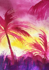 Fototapeta na wymiar abstract background palm watercolor illustration