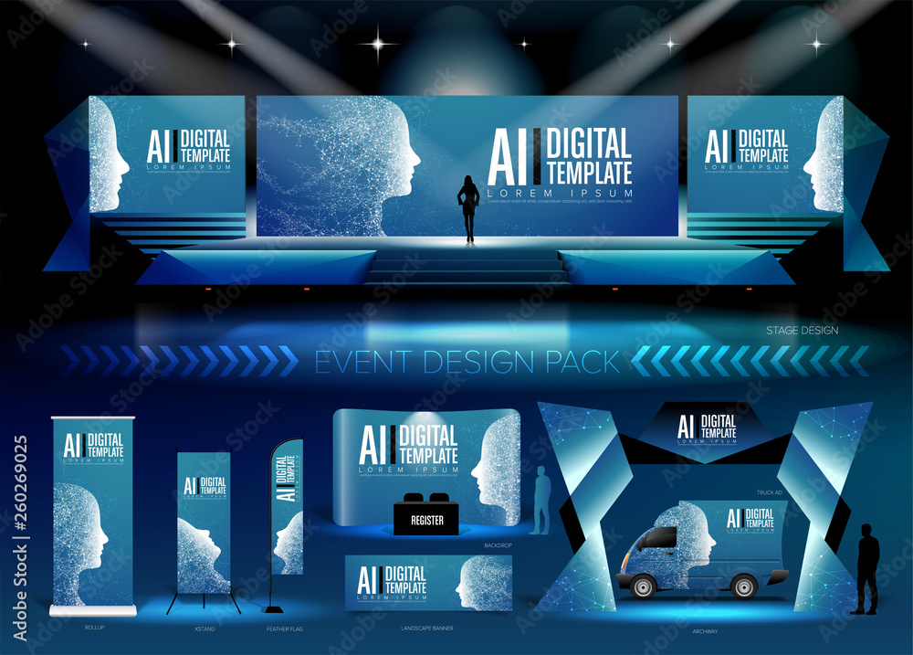 Aufkleber a pack of 3d event design medias in vector format, with a sample of graphic template in rgb color. i