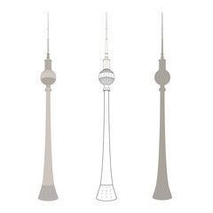 TV tower in Berlin Germany flat collection vector icons set for web design and illustrations.