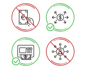 Do or Stop. Dollar exchange, Finance and Atm icons simple set. Networking sign. Payment, Eur cash, Money withdraw. Business communication. Finance set. Line dollar exchange do icon. Vector