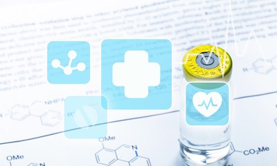 Medicine and biochemistry molecule formula written on white paper