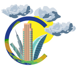 The icon consists of skyscrapers, other buildings and other auxiliary elements.