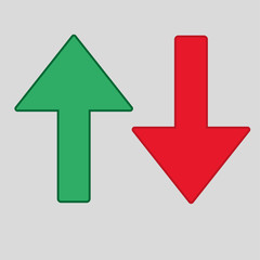 Green arrow up, red - down