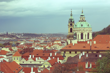 Naklejka na ściany i meble Catholic cathedral landscape Prague / view of the church in the czech republic, urban tourist landscape in Prague