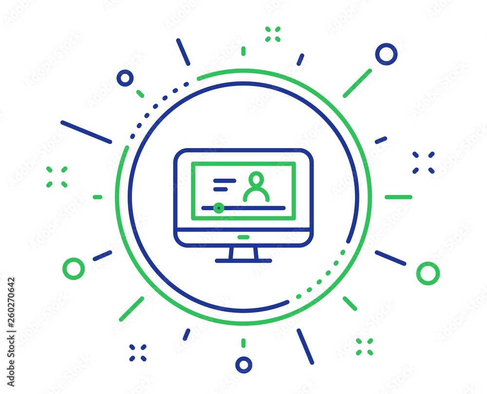 Poster online video education line icon. computer with online lecture sign. web player symbol. quality desi
