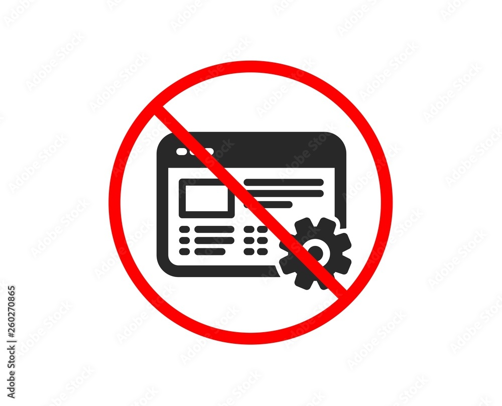 Poster no or stop. web settings icon. engineering cogwheel tool sign. cog gear symbol. prohibited ban stop 