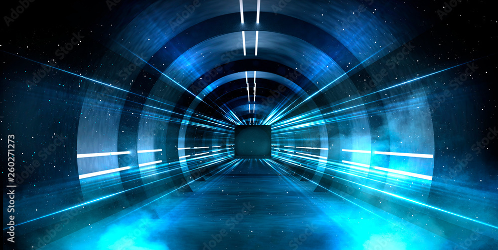Canvas Prints abstract tunnel, corridor with rays of light and new highlights. abstract blue background, neon. sce