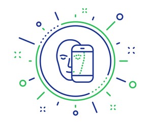 Face biometrics line icon. Facial recognition by phone sign. Head scanning symbol. Quality design elements. Technology face biometrics button. Editable stroke. Vector