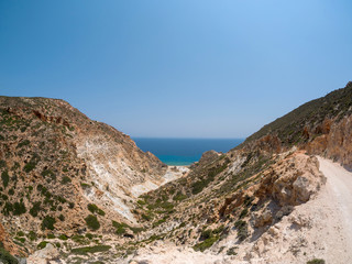 Fototapeta na wymiar Old sulphur mines in Milos Island