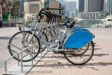 Fototapeta na wymiar rent a bike in Dubai Marina city district
