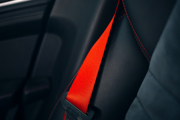 Car red seatbelt and alcantara sport seats - obrazy, fototapety, plakaty