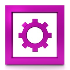 options settings gear sign cogwheel symbol work in progress icon pink 3d rendering isolated on white background