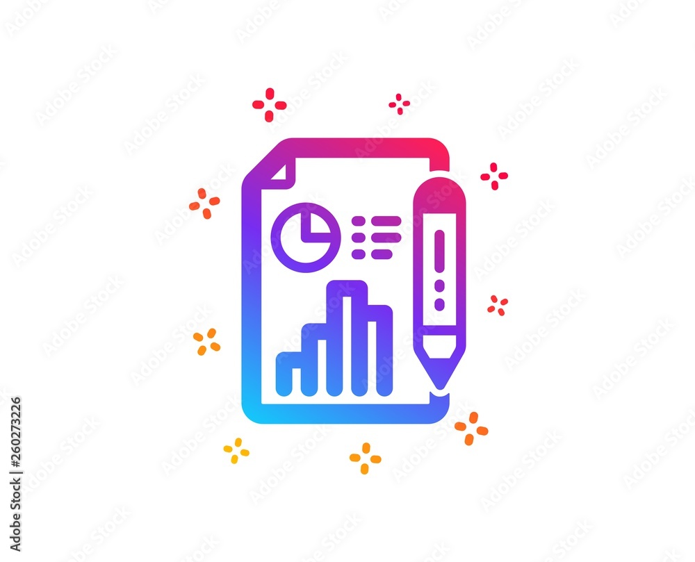 Poster report document icon. column graph sign. growth diagram, pie chart symbol. dynamic shapes. gradient 
