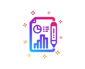 Report document icon. Column graph sign. Growth diagram, pie chart symbol. Dynamic shapes. Gradient design report document icon. Classic style. Vector