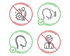 Do or Stop. Employee, Face id and Head icons simple set. Vacancy sign. Cogwheel, Identification system, Human profile. Businessman concept. People set. Line employee do icon. Prohibited ban stop