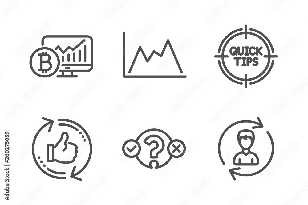 Poster diagram, quiz test and refresh like icons simple set. tips, bitcoin chart and human resources signs.
