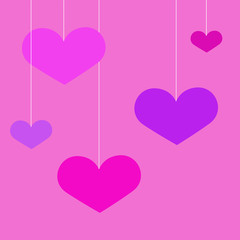 heart shapes in different sizes and colors for Valentines Day background.