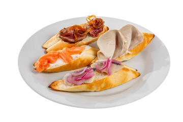 Cold appetizer before alcohol, food isolated white