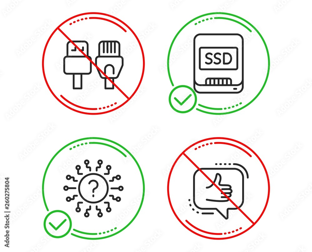 Poster do or stop. computer cables, question mark and ssd icons simple set. like sign. rj45 internet, quiz 