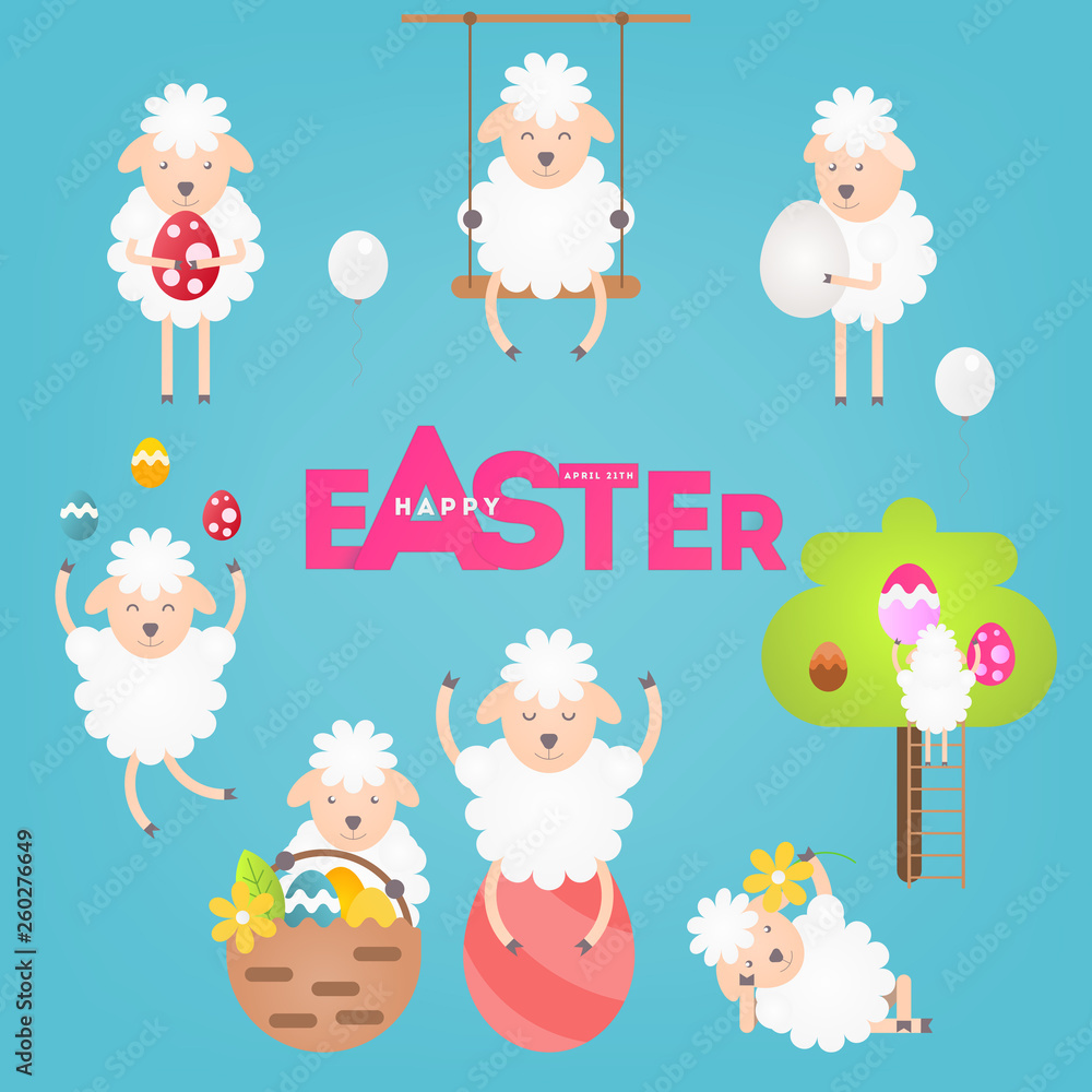 Wall mural Easter Sheeps Set