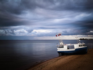 Fishing boat on Baltic Sea coast.