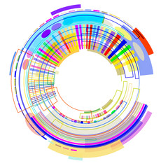 Circle of colored geometric shapes