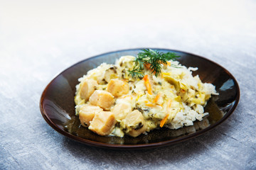 Scallops of leeks Basmati rice