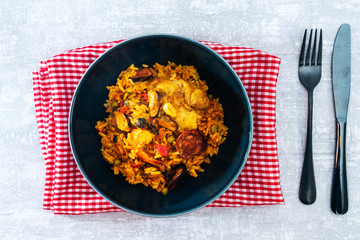 Prawn with rice - closeup of prawn with rice - traditionnal spanish food paella