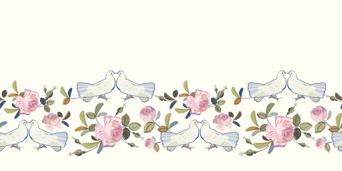 Cream border with rose and dove.