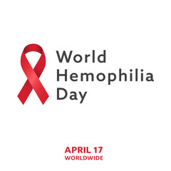 Hemophilia awareness ribbon with worldwide awareness date text on april 17.