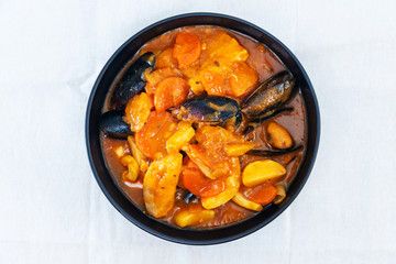 bowl of Mediterranean french fish soup Bouillabaisse