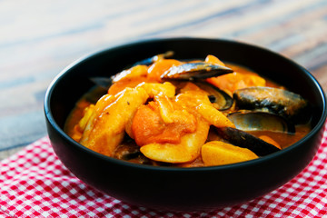 bowl of Mediterranean french fish soup Bouillabaisse