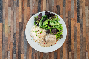 Veal Paupiette stewed with cream and rice