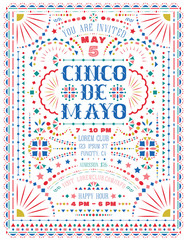 Cinco De Mayo celebration announce poster template with Mexican national decorative elements.