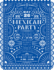 Mexican party announcing poster with paper cut design.
