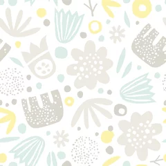 Poster Kinderachtig naadloos patroon met creatieve decoratieve bloemen in Scandinavische stijl. Geweldig voor textiel, stof, wrapper en behang. Vector illustratie. © bukhavets