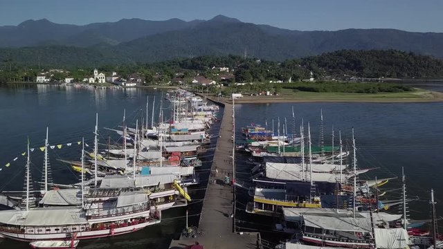 Aerial movie of Pier of Paraty, Rio de Janeiro, Brazil