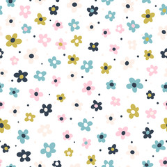 Fototapeta na wymiar Cute seamless pattern with creative decorative flowers in scandinavian style. Great for textile, fabric, wrapper and wallpaper. Vector illustration.