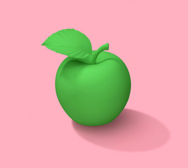Green apple on pink background. Healthy food concept
