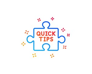 Quick tips puzzle line icon. Helpful tricks sign. Gradient design elements. Linear quick tips icon. Random shapes. Vector