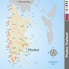 Map of Phuket Province, Thailand - obrazy, fototapety, plakaty
