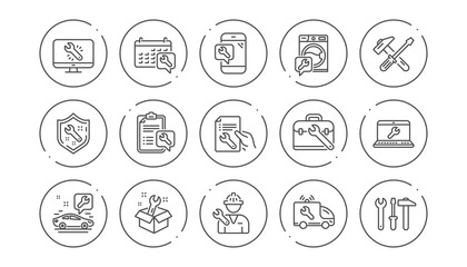 Repair line icons. Hammer, Screwdriver and Spanner tool. Washing machine repair linear icon set. Line buttons with icon. Editable stroke. Vector